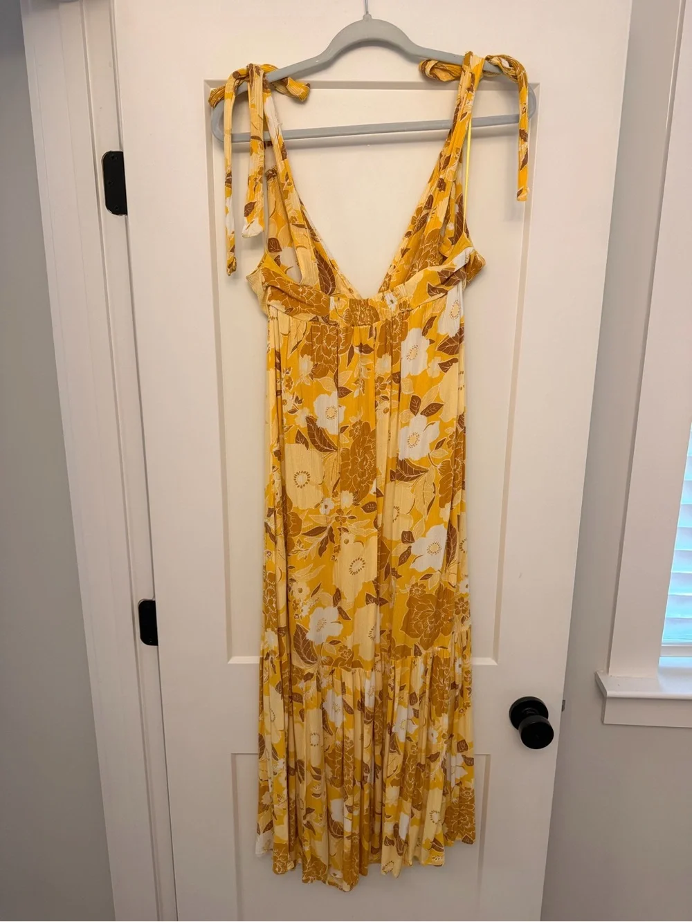 Abercrombie & Fitch Yellow Floral Tie-Shoulder Maxi Dress with Pockets